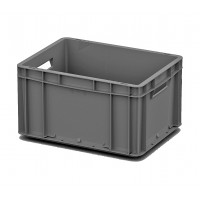 Евроконтейнер 400x300x220 мм Арт. ЕС-4322.1 серый с гладким дном и открытыми ручками